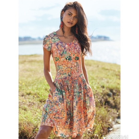Peruvian Connection Dresses & Skirts - Peruvian Connection Aguirre Short Sleeve Flowy Floral Boho Midi Dress